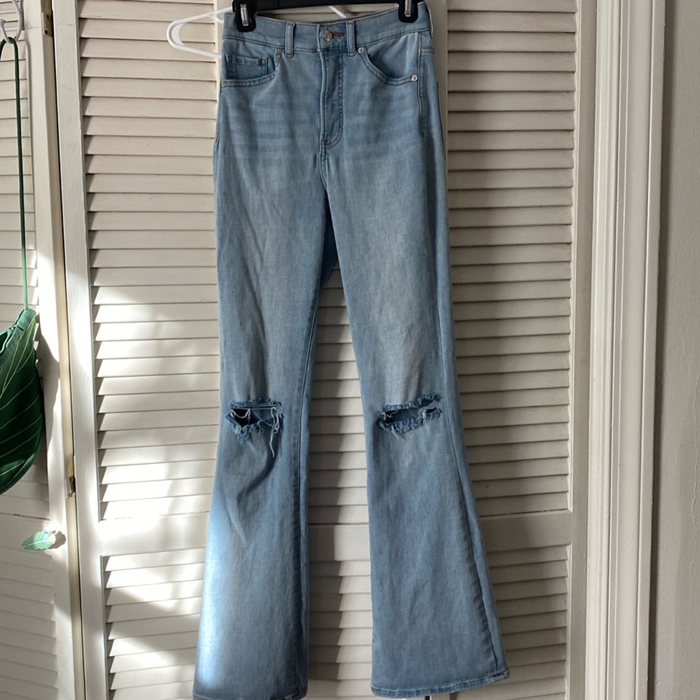 Express Women’s Super High Rise Flare Bell Bottom Jeans Light Wash 0L 0 Long